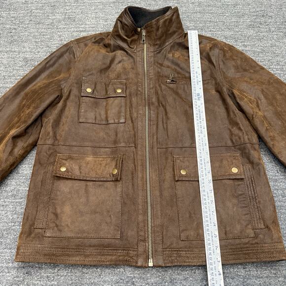 Johnston & Murphy Leather Jacket Men Large Brown Pockets Full Zip Field Bomber - Picture 4 of 11